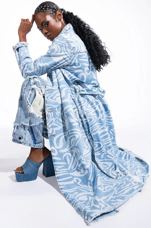 everyday winter coatSWIRLY PRINTED DENIM TRENCH