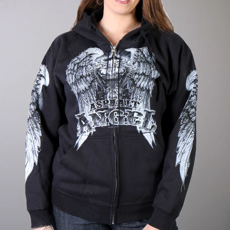 Hot Leathers GLZ4009 'Asphalt Angel' Ladies Black Zipper Hoodie