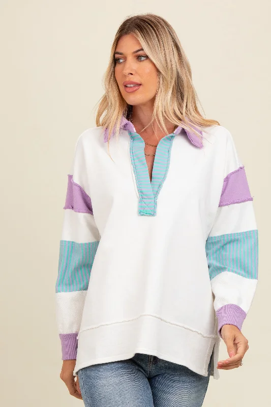 Lavender Colorblock Stripe Polo Sweatshirt