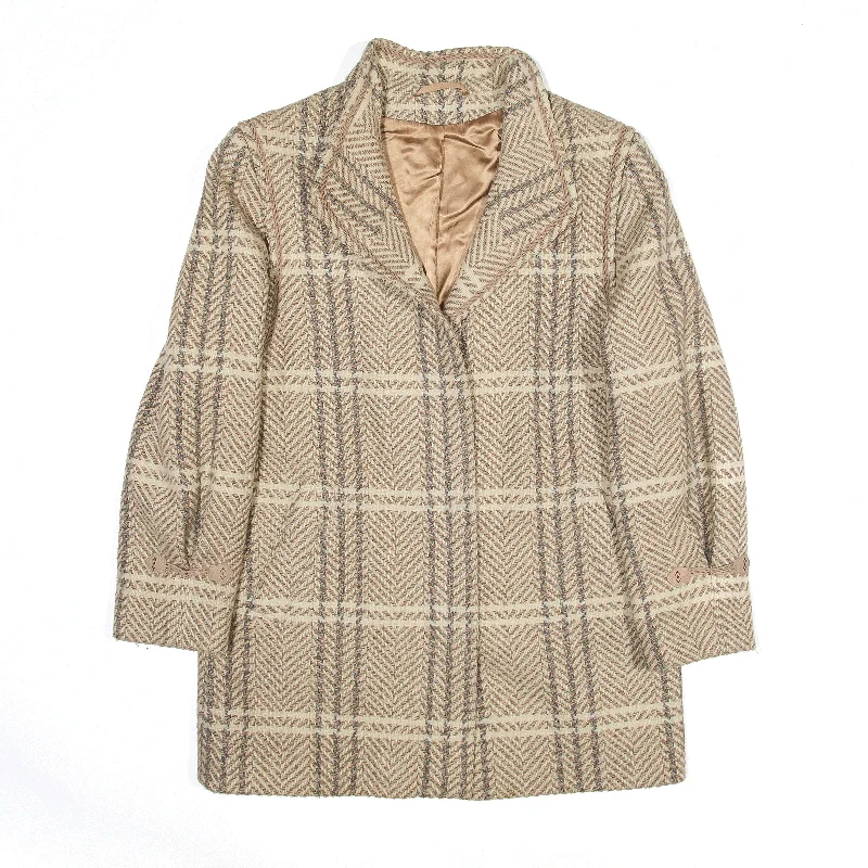 insulated jacketCoat Beige 80s Check Wool Womens L