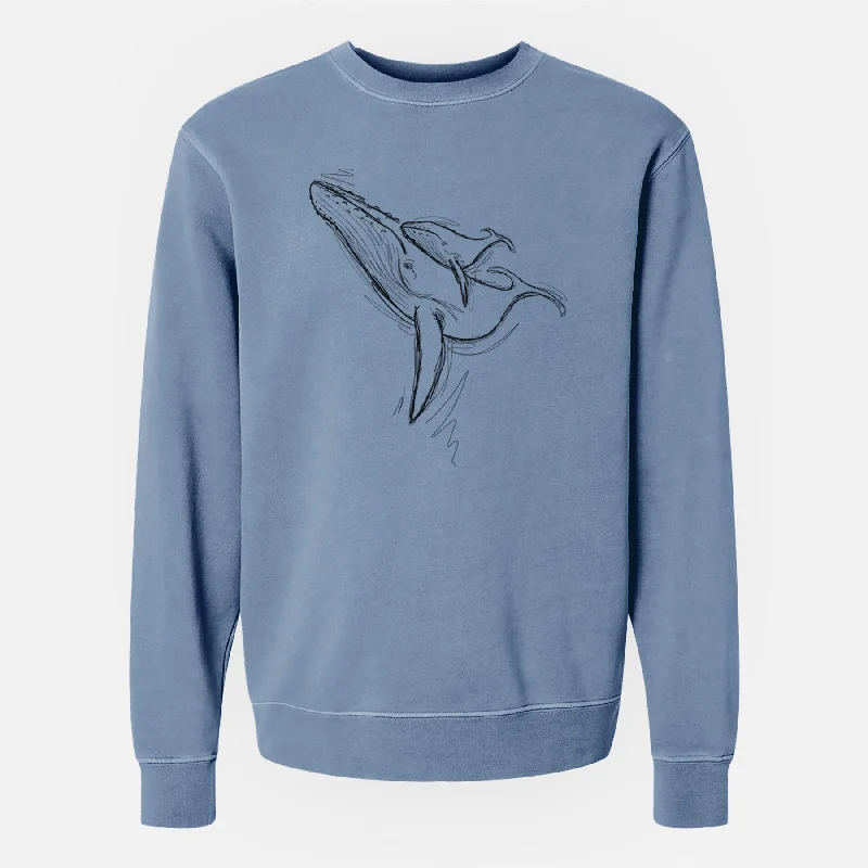 versatile gym hoodieDoodled Mama and Baby the Humpback Whale - Unisex Pigment Dyed Crew Sweatshirt