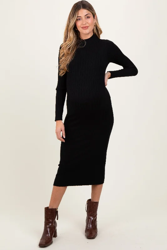 high-waisted dressBlack Mock Neck Ribbed Maternity Sweater Dress