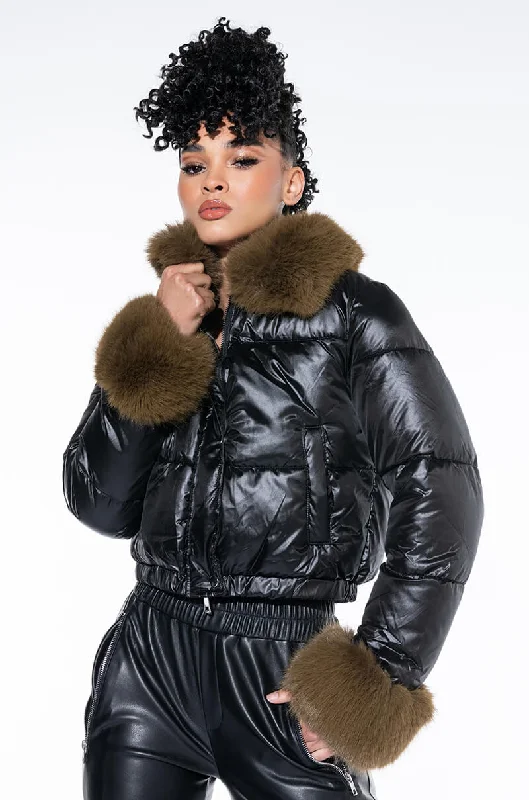 classic bomber jacketMAVERICK FAUX FUR PUFFER