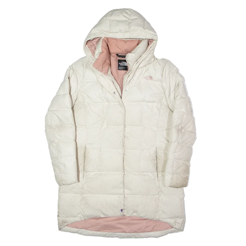 fitted trench coatTHE NORTH FACE Down Insulated 550 Coat Cream Hooded Puffer Womens L