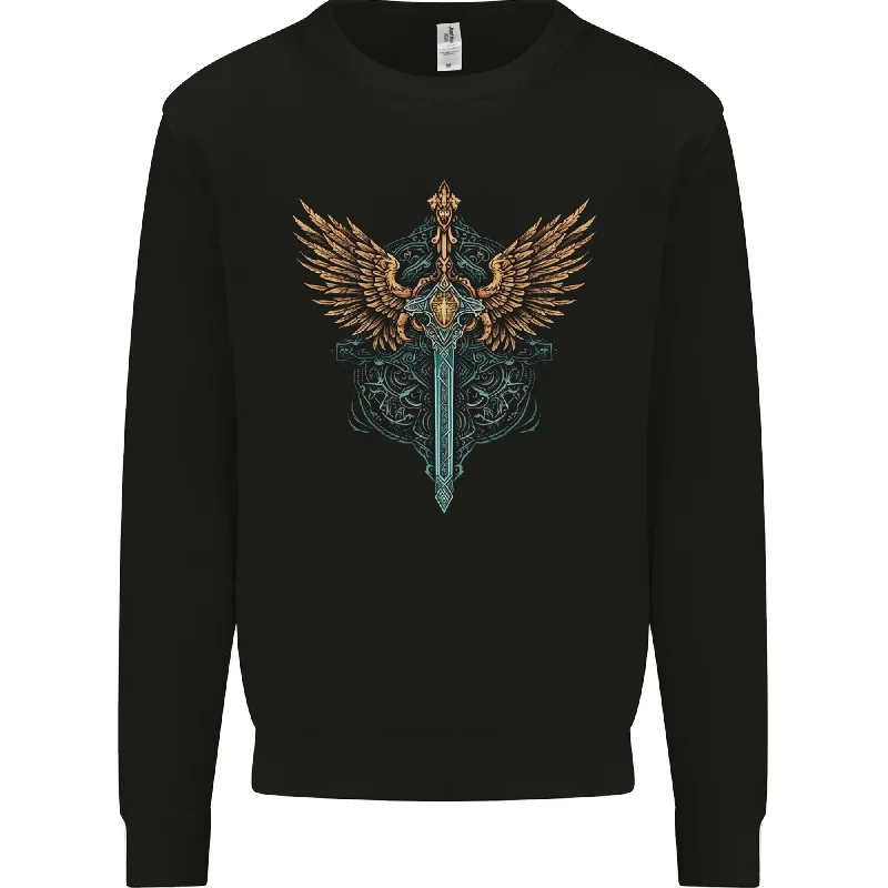 trendy fitness sweatshirtA Viking Sword With Wings Excalibur Tribal Mens Sweatshirt Jumper