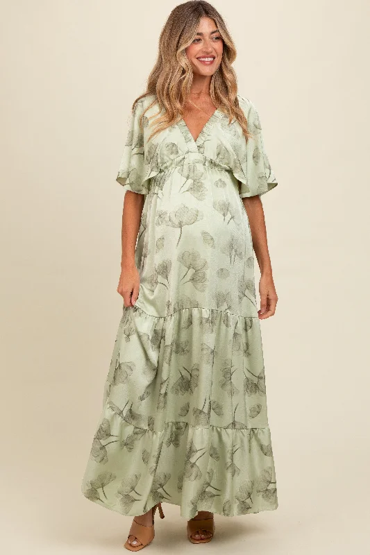 mini dressLight Olive Floral Deep V-Neck Maternity Maxi Dress