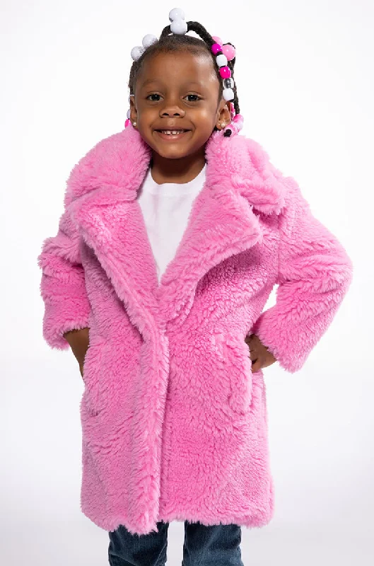 stylish peacoatMAX LUXE PINK TEDDY KIDS COAT