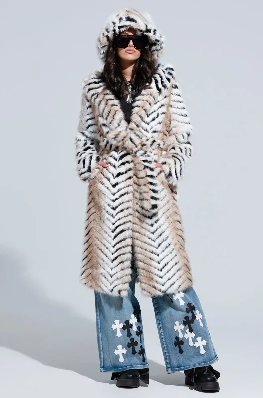 fashion coat with hoodLOLA HOODED FAUX FUR JACKET