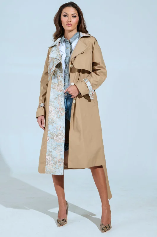 premium puffer coatPEEKABOO BROCADE TRIM TRENCH