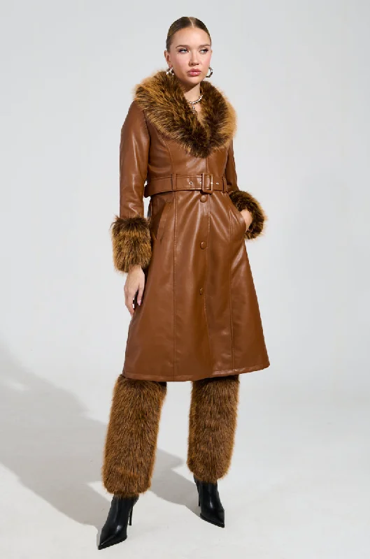 soft shell coatKAYA FUR LINED TRENCH IN TAN