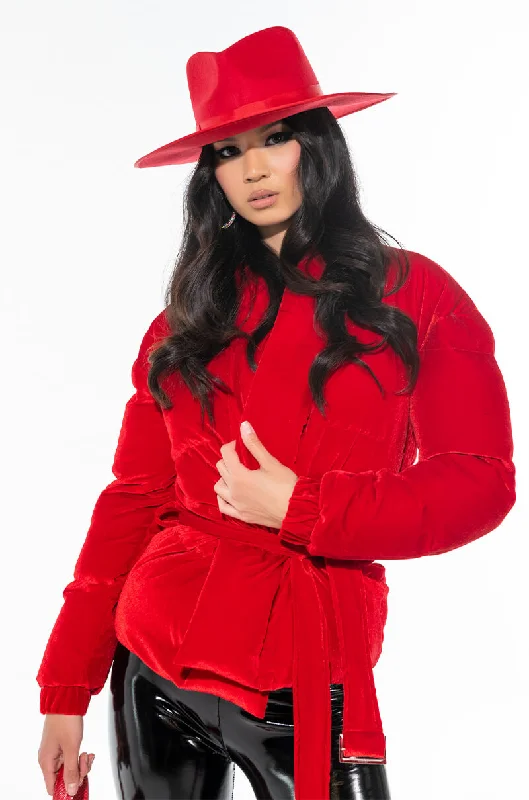 everyday winter coatAZALEA WANG VELVET RED WRAP PUFFER