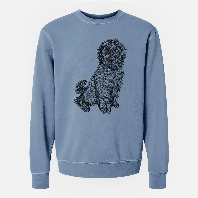 stylish athletic hoodieDoodled Luna the Briard - Unisex Pigment Dyed Crew Sweatshirt