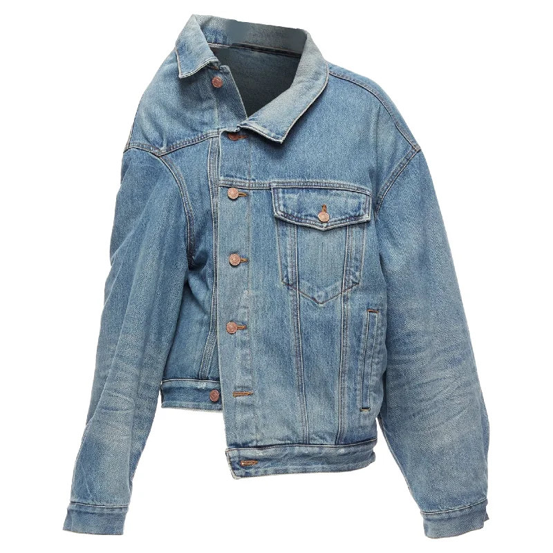 Balenciaga Demna Washed Denim Off Shoulder Deconstructed Jacket