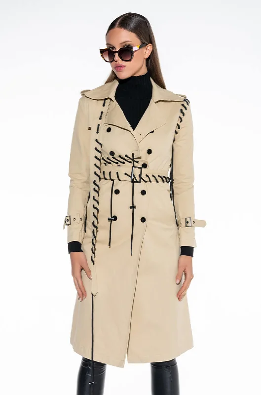 winter coatSUPER MODEL VIBES LACE UP TRENCH COAT