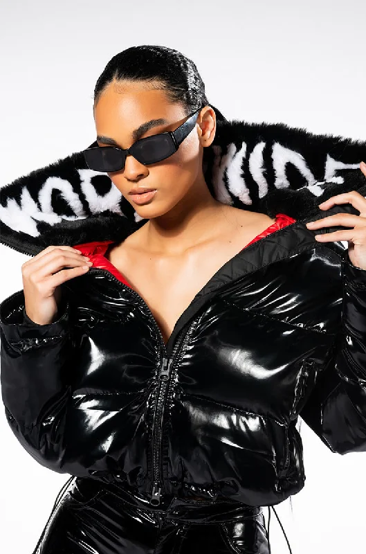 oversized trench coatWORLD WIDE PATENT PUFFER WITH FUR COLLAR