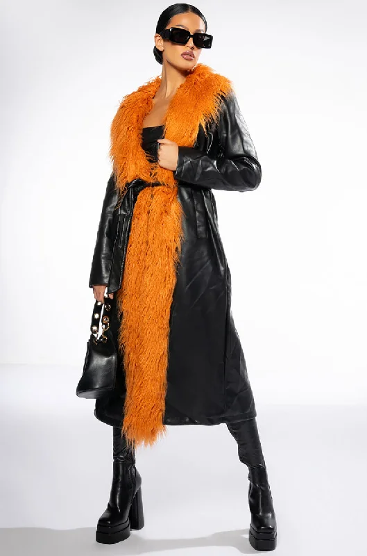 trendy jacketAZALEA WANG YAZ PLEATHER TRENCH WITH FAUX FUR