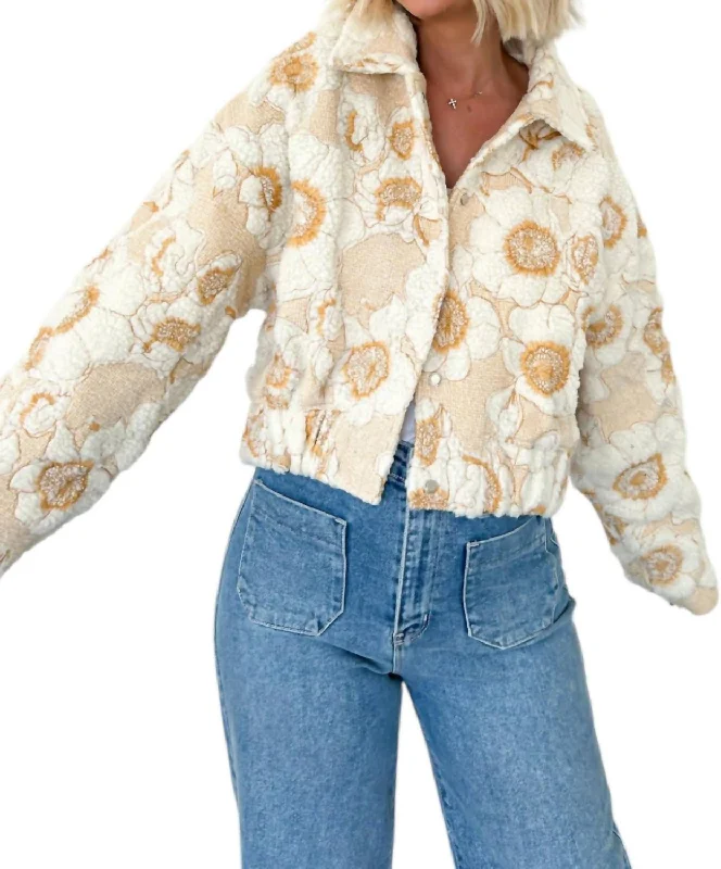 Getting Cozy Floral Jacket In Sherpa