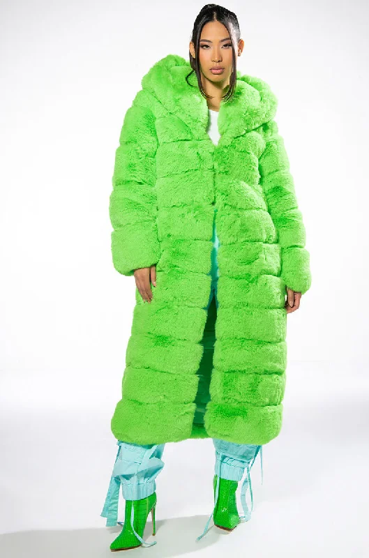 winter coatAZALEA WANG LIME CRIME FAUX FUR TRENCH