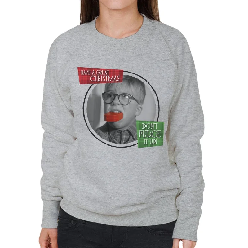 soft gym hoodieA Christmas Story Ralphie Don't Fudge It Up Women's Sweatshirt