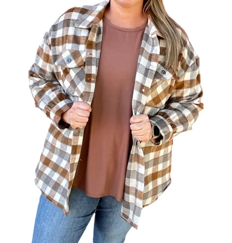 Plaid Shacket In Caramel