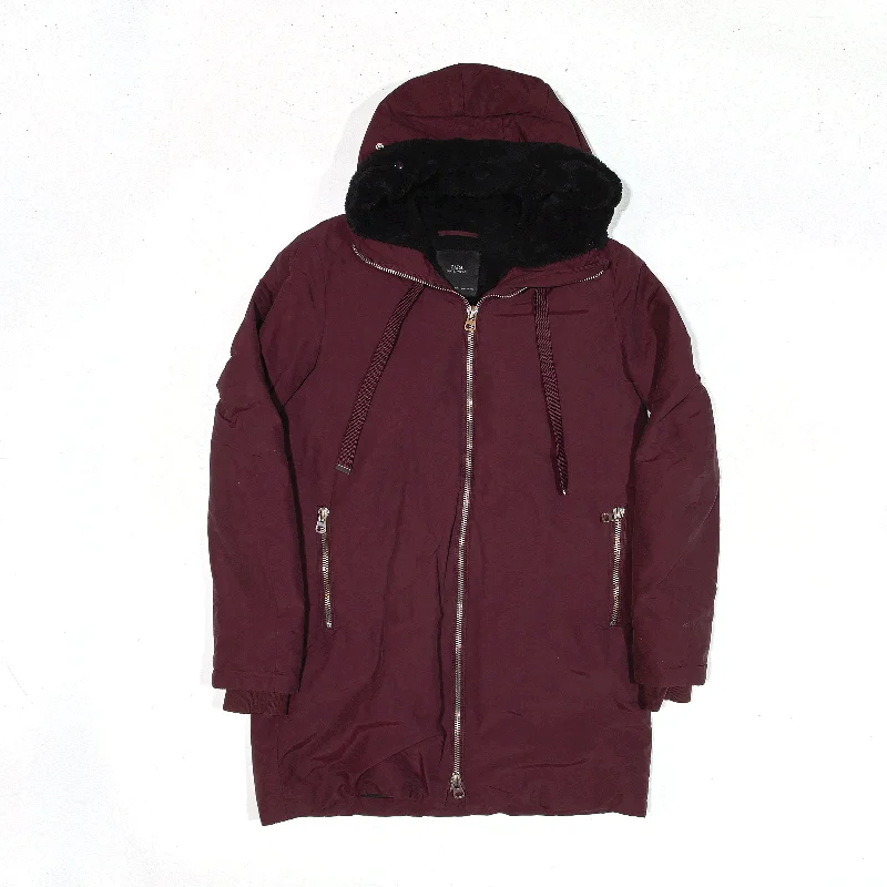 trendy jacketZARA Jacket Maroon Hooded Puffer Womens S