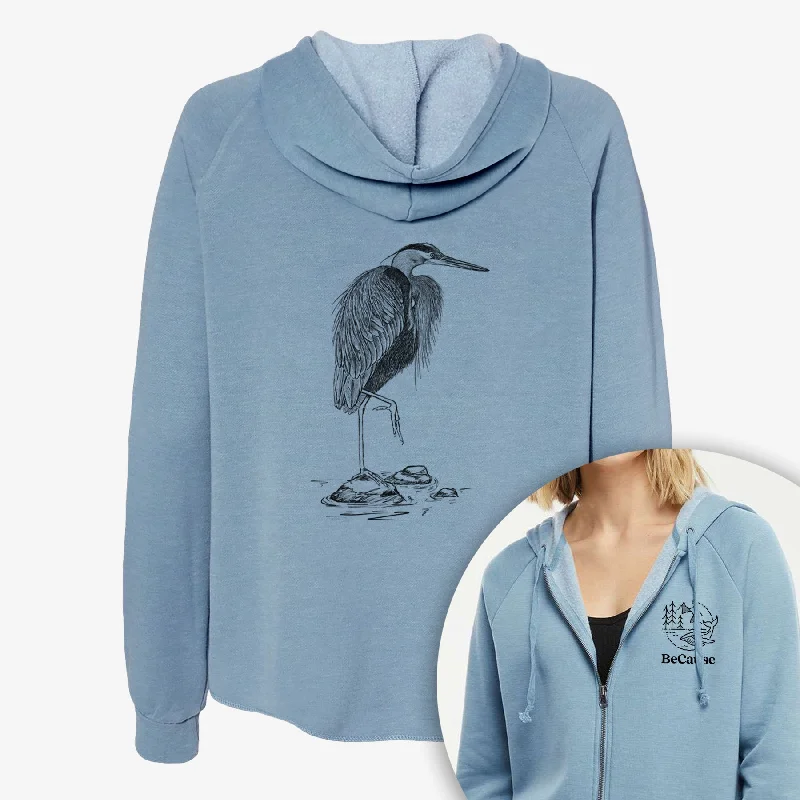 soft athletic sweatshirtArdea herodias - Great Blue Heron - Women's Cali Wave Zip-Up Sweatshirt