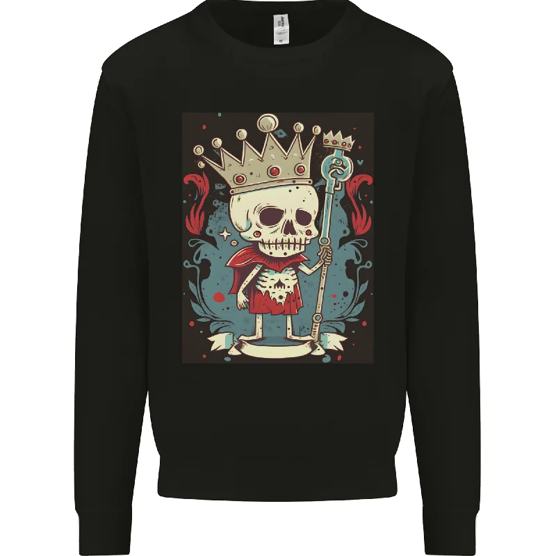 trendy gym wear hoodieA Vintage Style Skeleton Retro King Skull Mens Sweatshirt Jumper