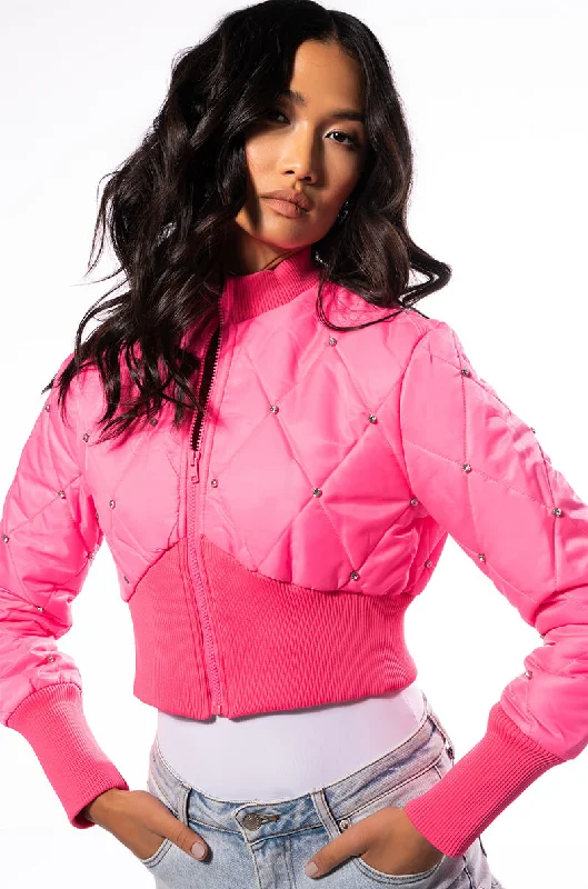 classic jacketBIPIDI NEON PUFFER BOMBER WITH RHINESTONES