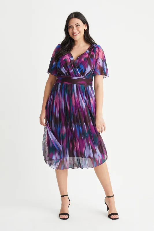 chic dressCleo Blackberry Print Knife Pleated Skirt Midi Dress