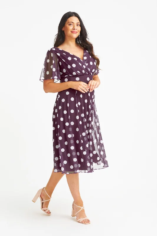 form-fitting dressVictoria Plum Lollidot Print Angel Sleeve Mesh Midi Dress