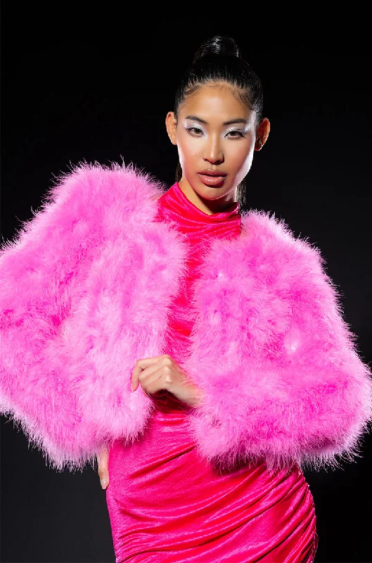 classic trench coatCROPPED FEATHER JACKET IN PINK