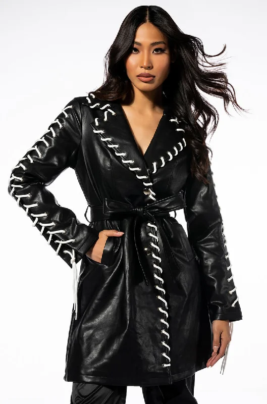 padded puffer coatALL THE SMALL THINGS PU TRENCH WITH LACE UP