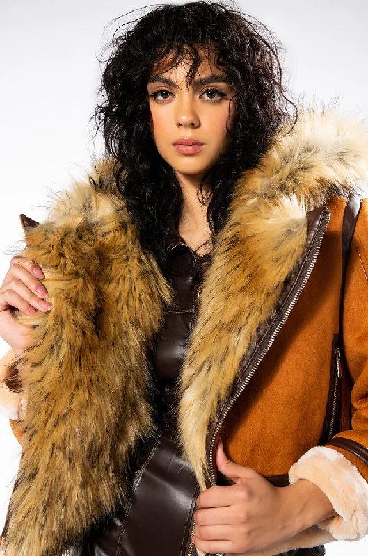 high-fashion coatWE FOUND LOVE SUEDE COAT WITH FAUX FUR HOOD