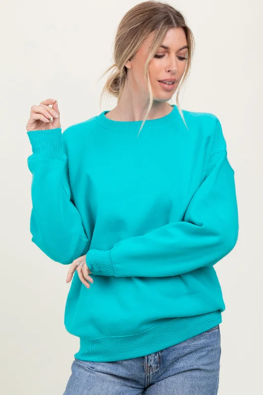 Turquoise Basic Fleece Crewneck Sweatshirt