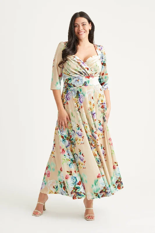 evening dressElizabeth Multi Floral Velvet Maxi Gown