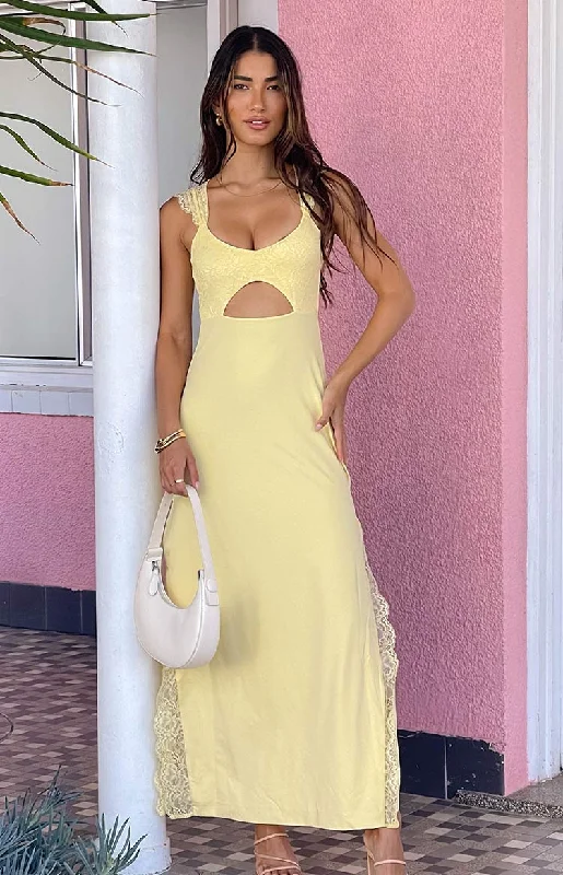 premium coatTiana Yellow Lace Maxi Dress