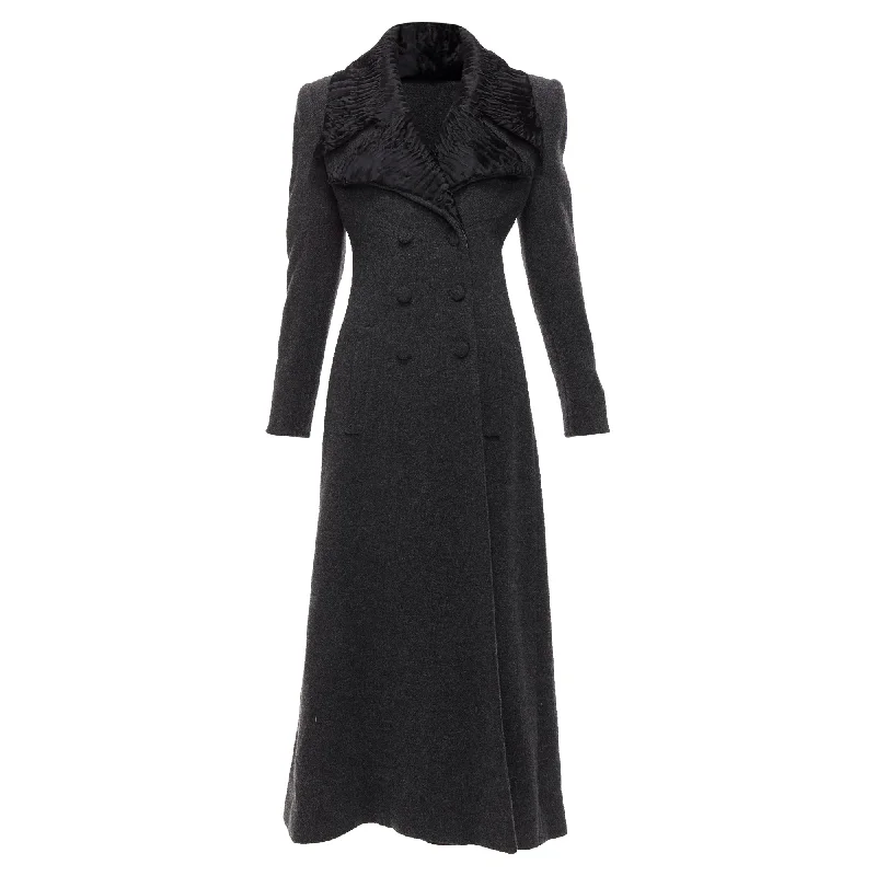 Fendi Astrakhan Fur Collar Virgin Wool Blend Longline Coat