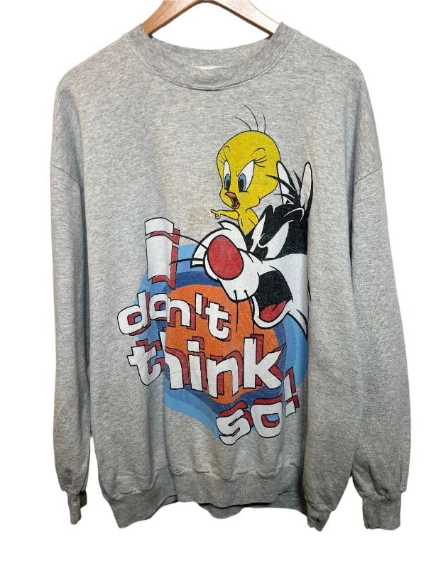 zip-up gym hoodieLooney Tunes Grey Graphic Sweatshirt (Size XL)