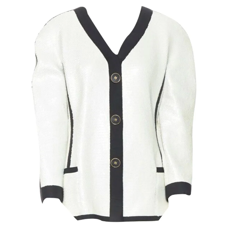 Chanel SS sequin grosgrain trim scuba zipper jacket