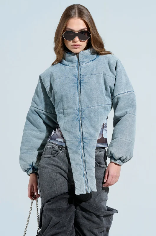 stylish peacoatCHARLI CROPPED DENIM PUFFER