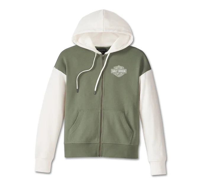 Women's Special Racer Front Zip Front Hoodie - Colorblocked - Oil Green