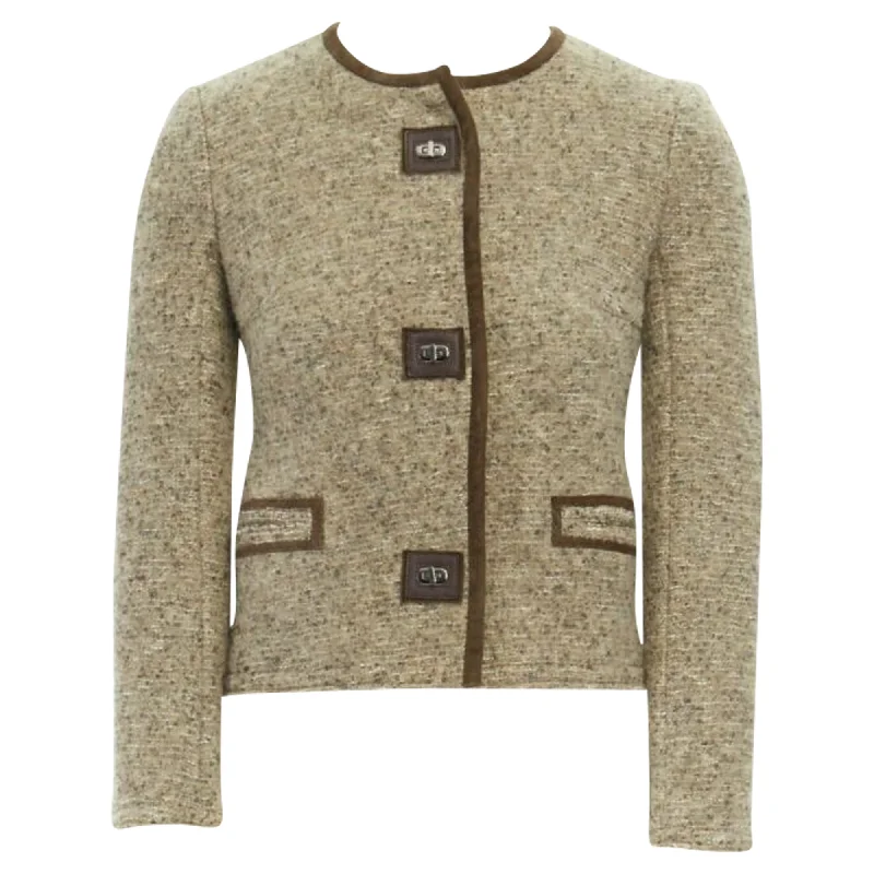 Isabel Marant Kios virgin wool boucle suede trimmed twist lock jacket